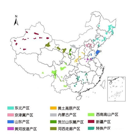 中國葡萄酒產區(qū)分布圖